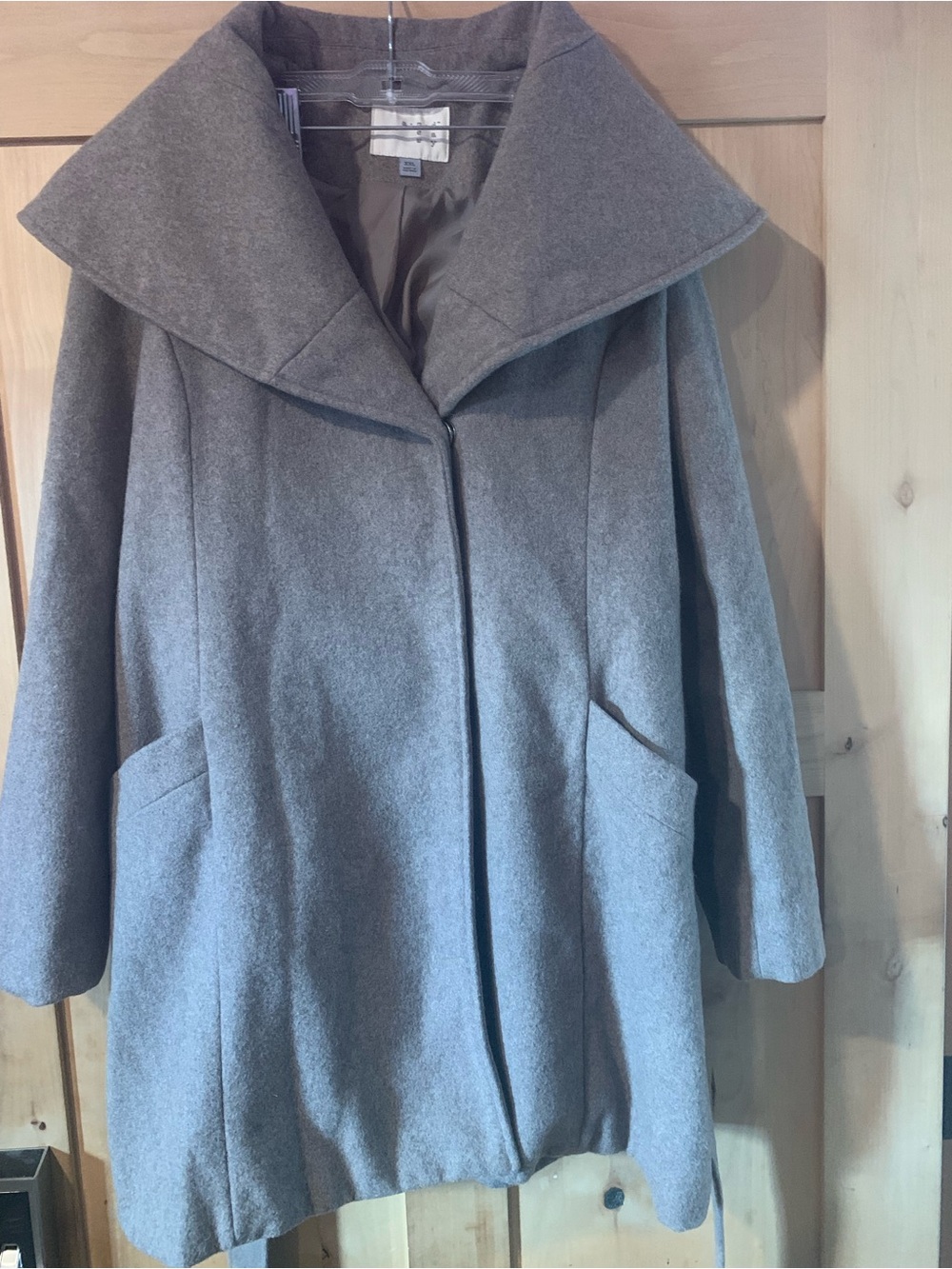Women's AND Gray Wool-Blend Trench Coat with Wide Shawl Collar